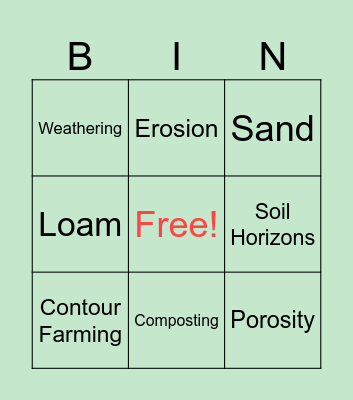 SOIL BINGO Card