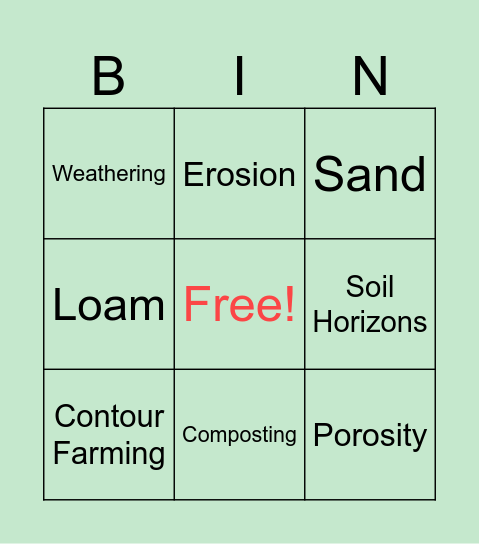 SOIL BINGO Card