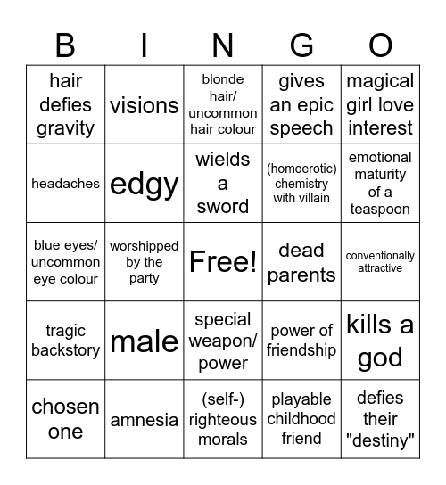 jrpg protagonists Bingo Card