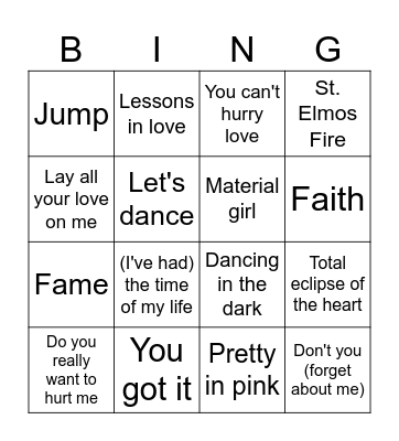 JUKEBOX BINGO Card