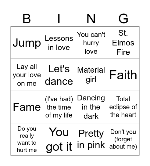 JUKEBOX BINGO Card