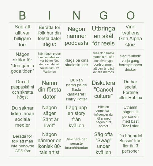 GENERATIONAL BINGO Card