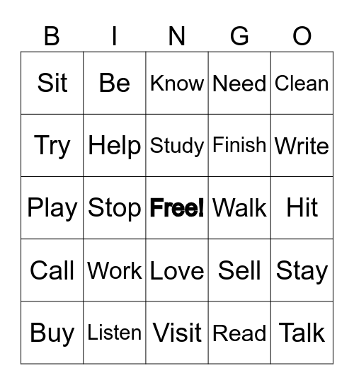 Past Simple! Bingo Card