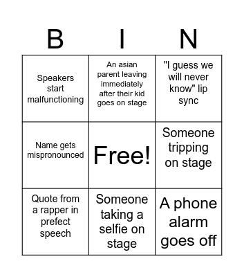 Graduation Bingo Card