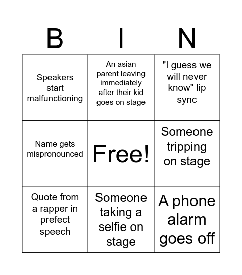 Graduation Bingo Card