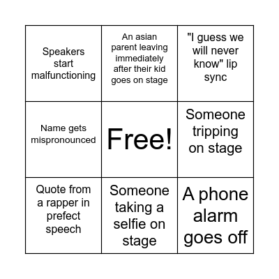 Graduation Bingo Card