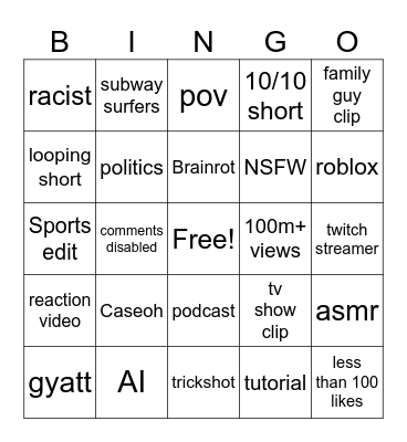 Untitled Bingo Card