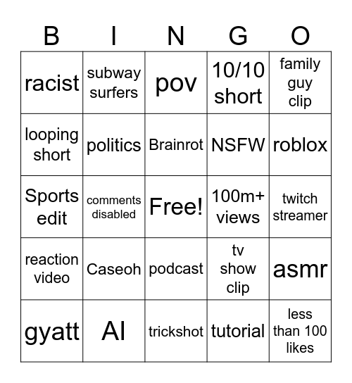 Untitled Bingo Card