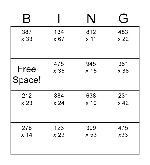 Multiplication Bingo! Bingo Card