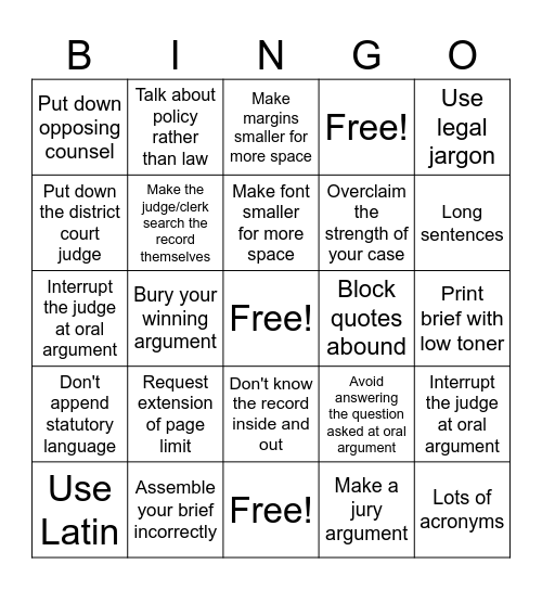 The Wrong Stuff Bingo Card