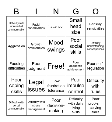 FASD Bingo Card