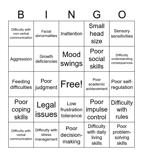 FASD Bingo Card