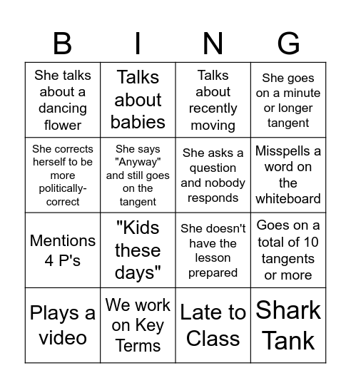 Market Class Bingo Card