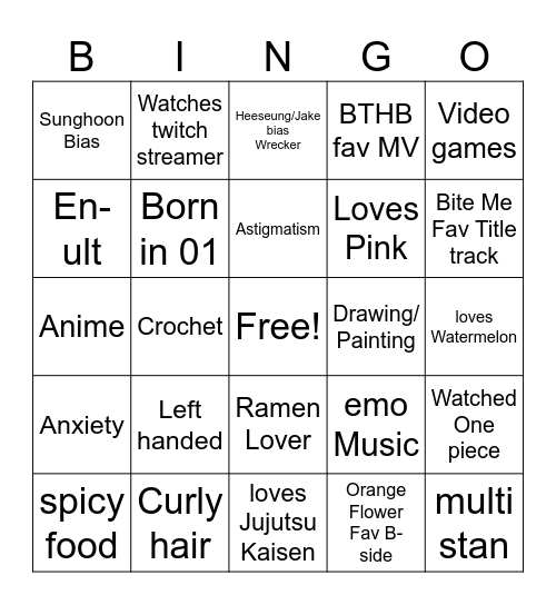 @lcyenha bingo Card