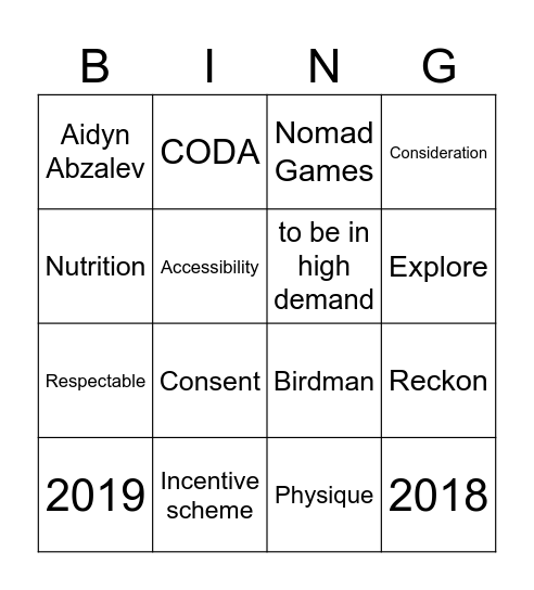 Vocabulary Bingo Card