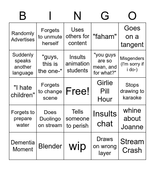 Treble Moment Bingo Card