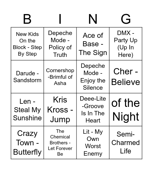 Music Bingo Card