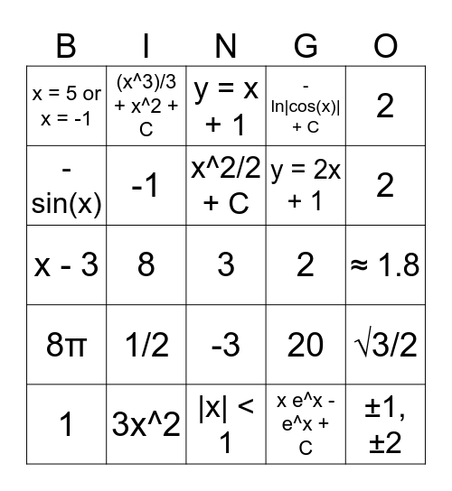 MATHLYMPIC Bingo Card