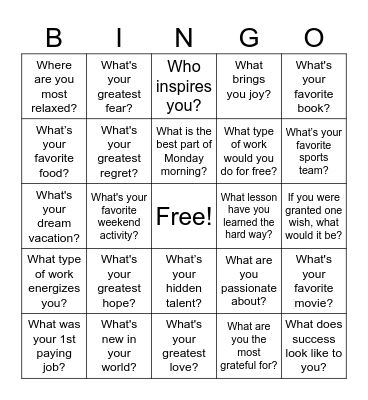 Getting to Know You Bingo Card