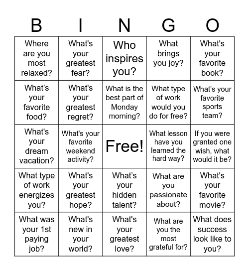 Getting to Know You Bingo Card