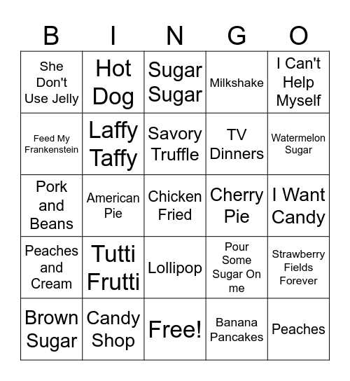 Delicious Tunes Bingo Card