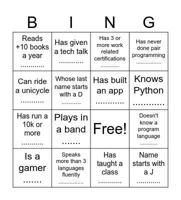 All Hand SF Bingo Card