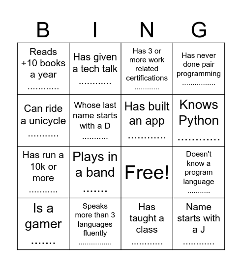 All Hand SF Bingo Card