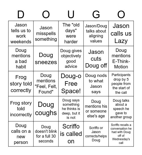 *New & Improved* DOUG-O! Bingo Card