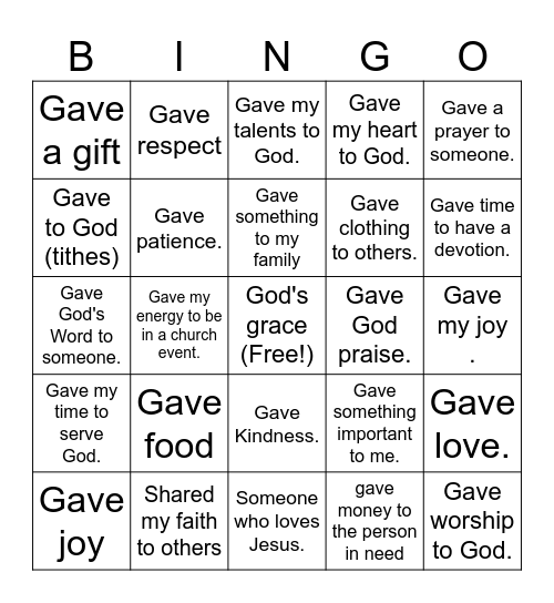 Giving Bingo Card