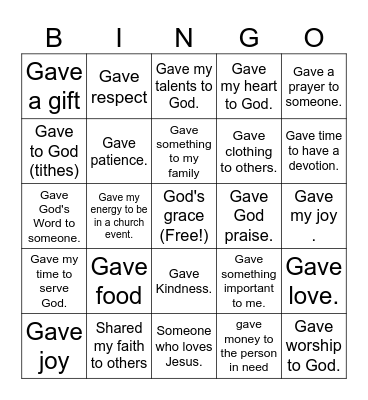 Giving Bingo Card