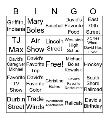 David Boles Bingo Card