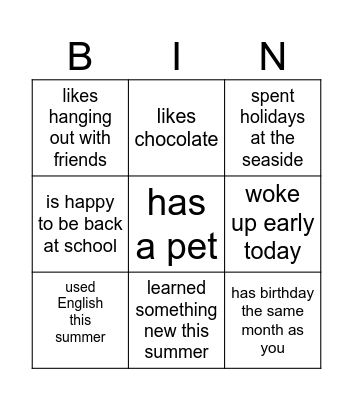 Get to Know You BINGO! Bingo Card