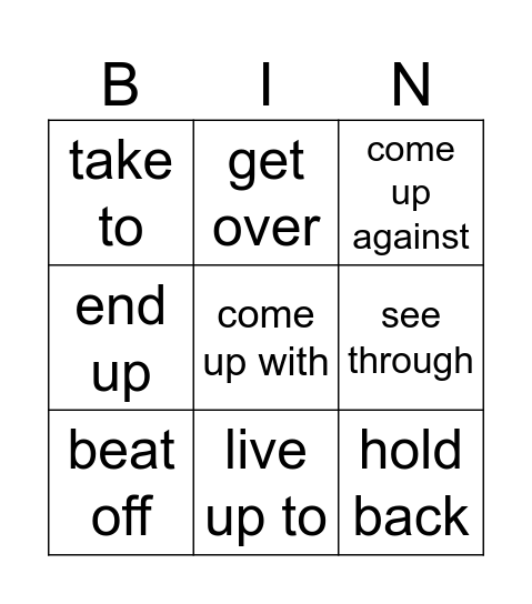 Phrasal verbs Bingo Card