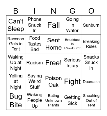 Camping Bingo Card