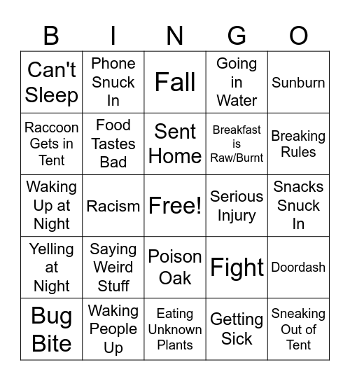 Camping Bingo Card