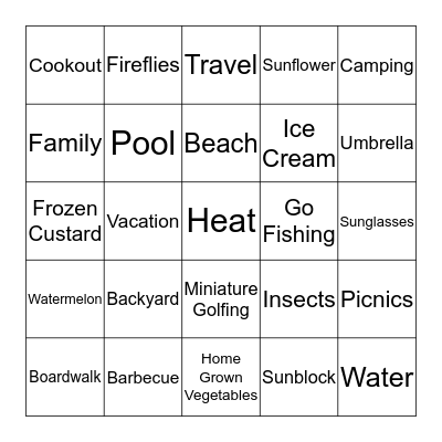 Summer Fun Bingo Card