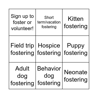 Foster Open House Bingo Card