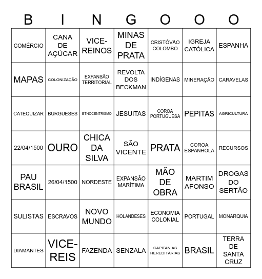 Bingo da HIstória Bingo Card