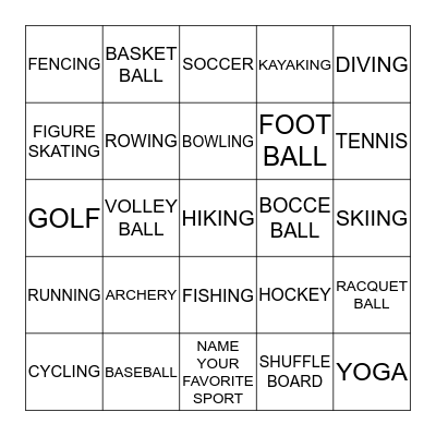 SPORTS BINGO Card
