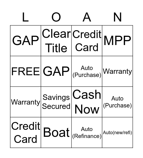 LENDING BINGO Card