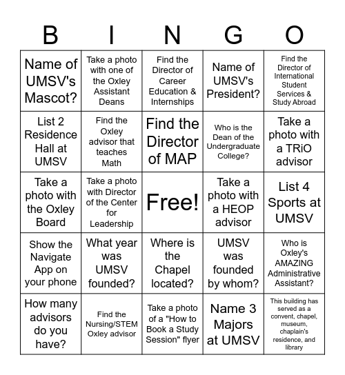 Oxley BINGO Card