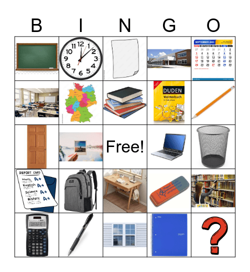 School Objects Bingo Card