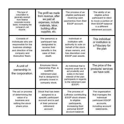 ESOP BINGO Card