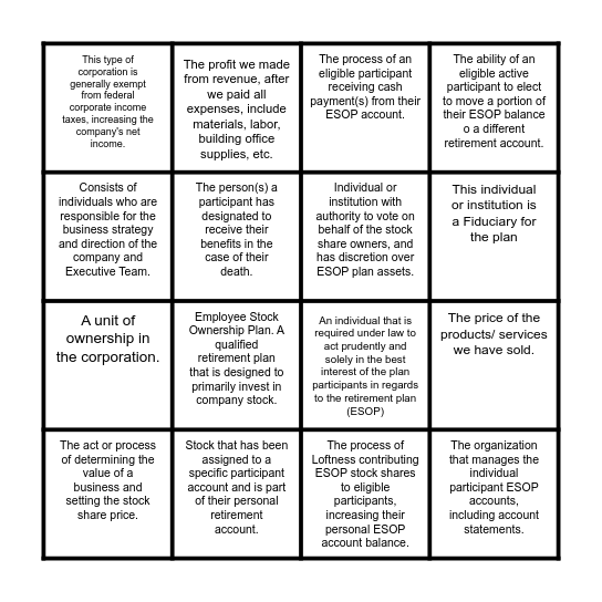 ESOP BINGO Card