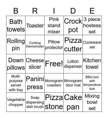 Bridal Bingo  Bingo Card