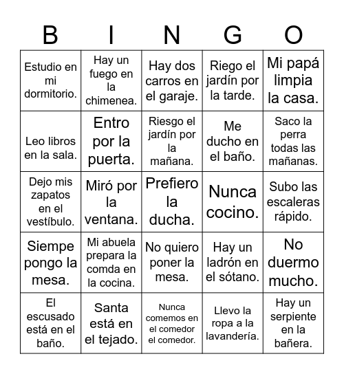 Mi casa (Rockalingua) Bingo Card