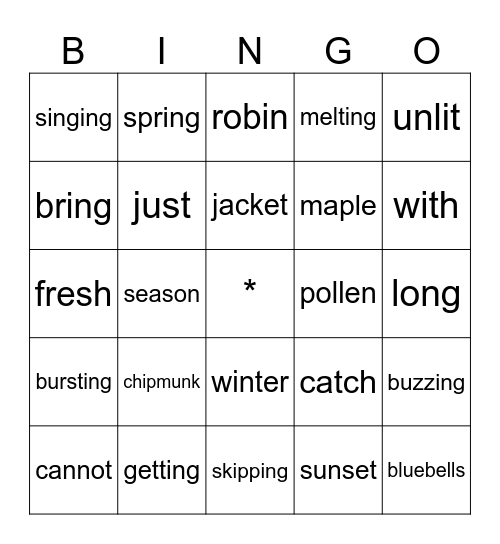 Spring Fever Bingo Card