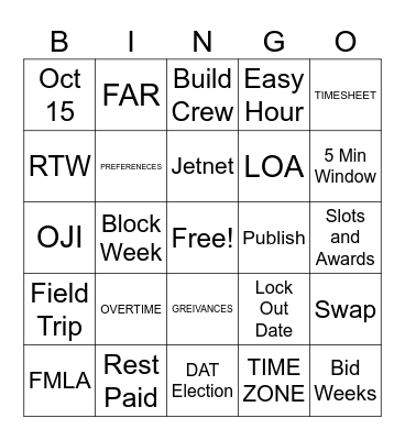 Tech Ops Bingo Card
