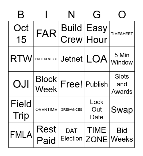 Tech Ops Bingo Card