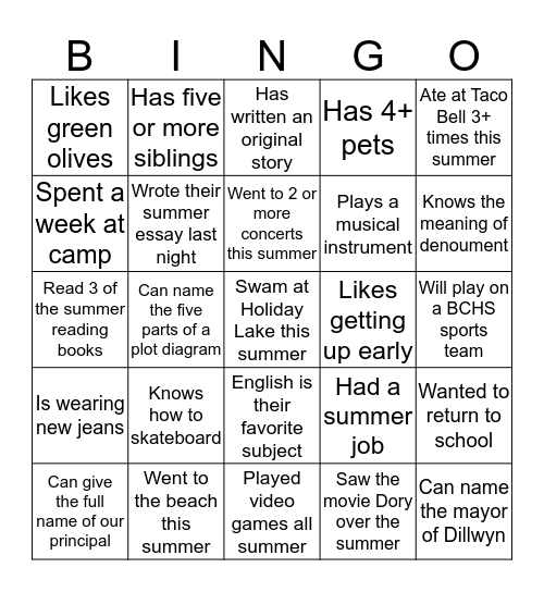 Find Someone Who (1st Semester) Bingo Card